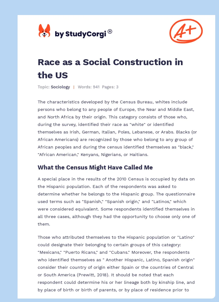 Race as a Social Construction in the US. Page 1