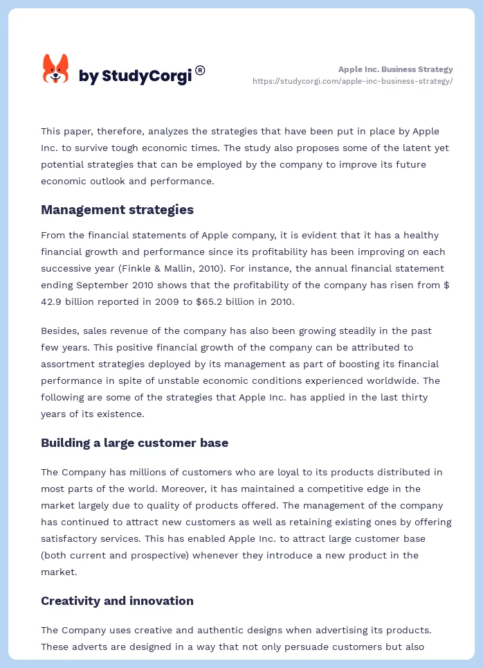 Apple Inc. Business Strategy. Page 2