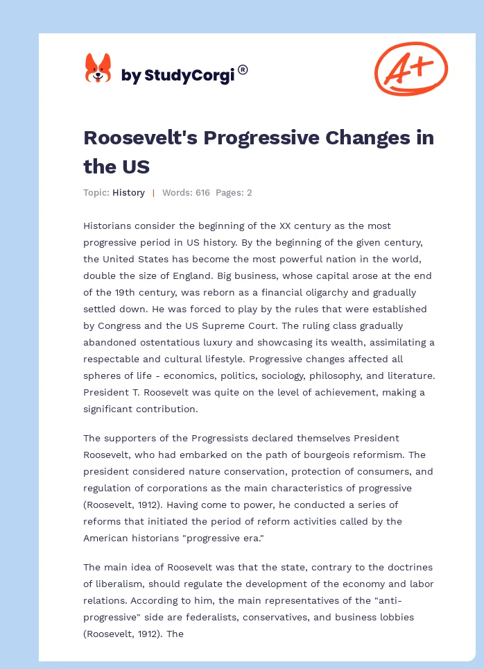 Roosevelt's Progressive Changes in the US. Page 1