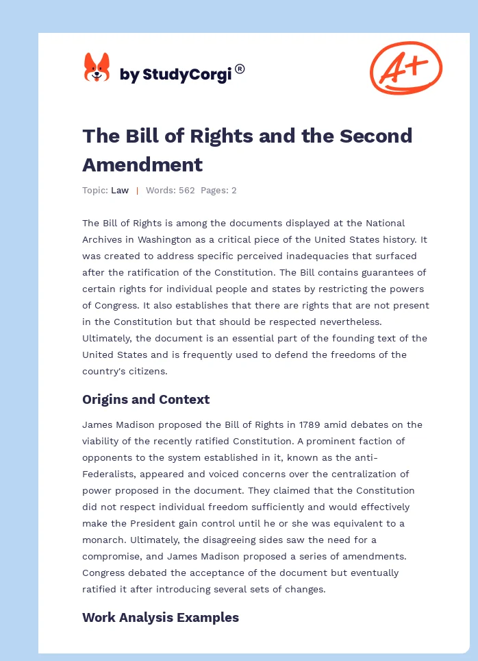The Bill of Rights and the Second Amendment. Page 1