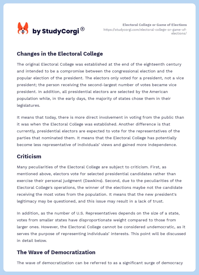 Electoral College or Game of Elections. Page 2