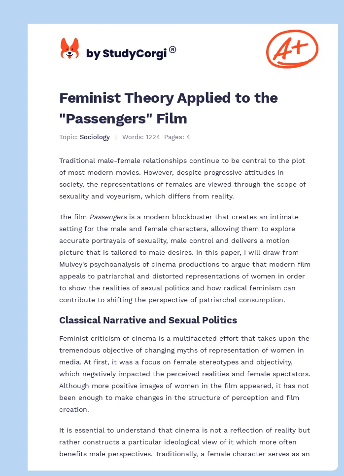 Feminist Theory Applied to the "Passengers" Film. Page 1
