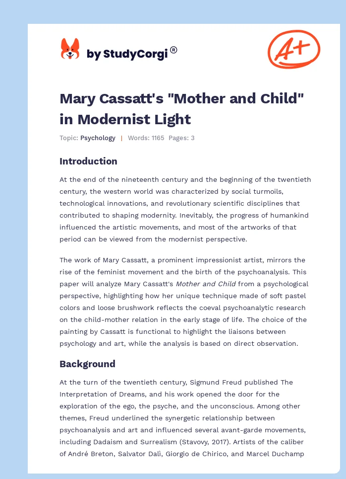 Mary Cassatt's "Mother and Child" in Modernist Light. Page 1