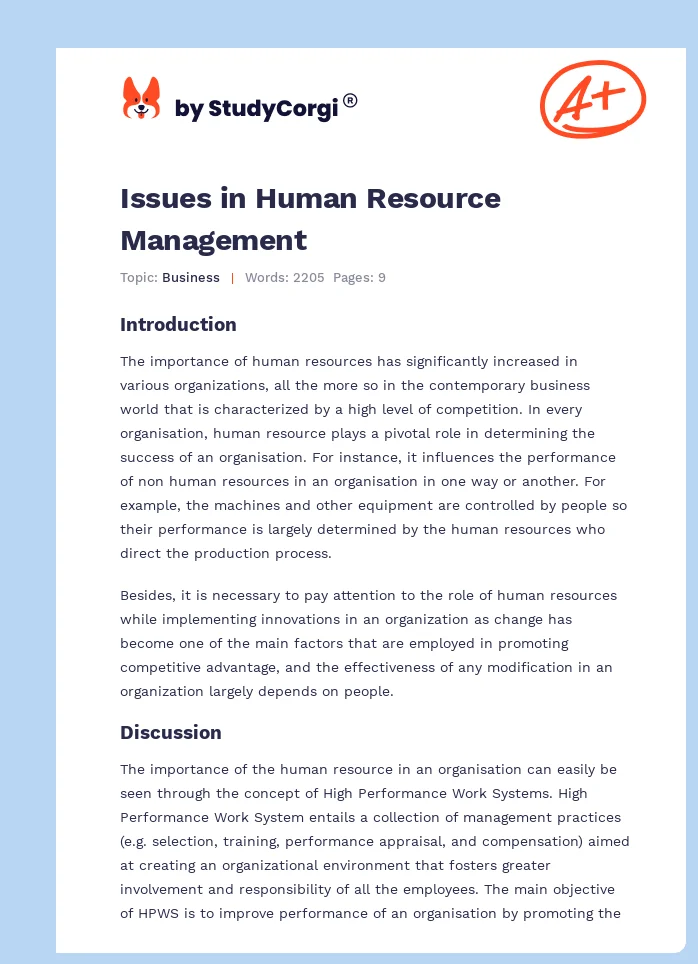 Issues in Human Resource Management. Page 1