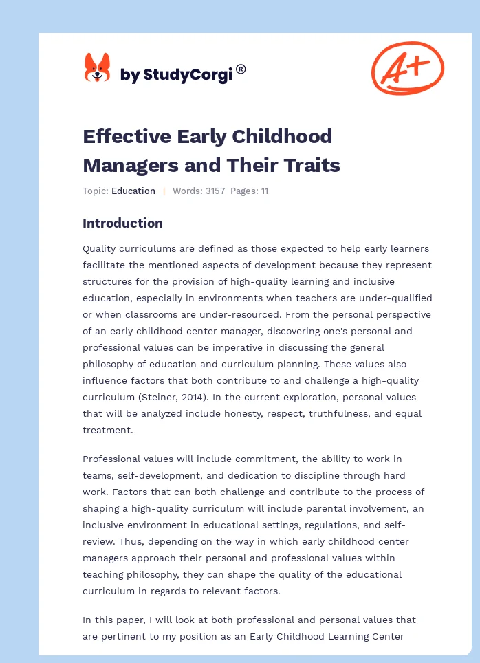 Effective Early Childhood Managers and Their Traits. Page 1