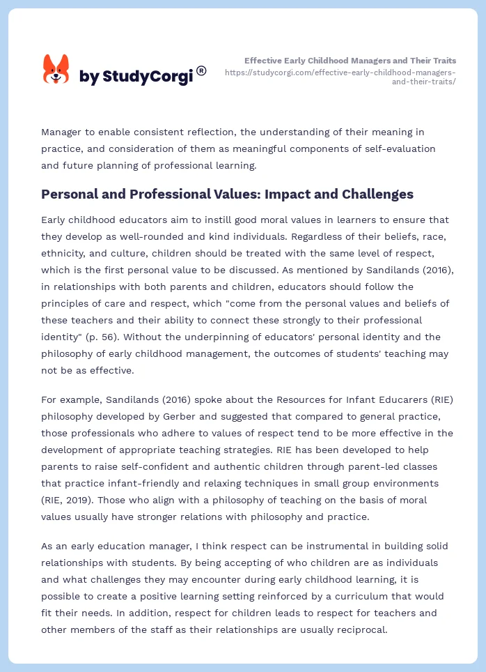 Effective Early Childhood Managers and Their Traits. Page 2