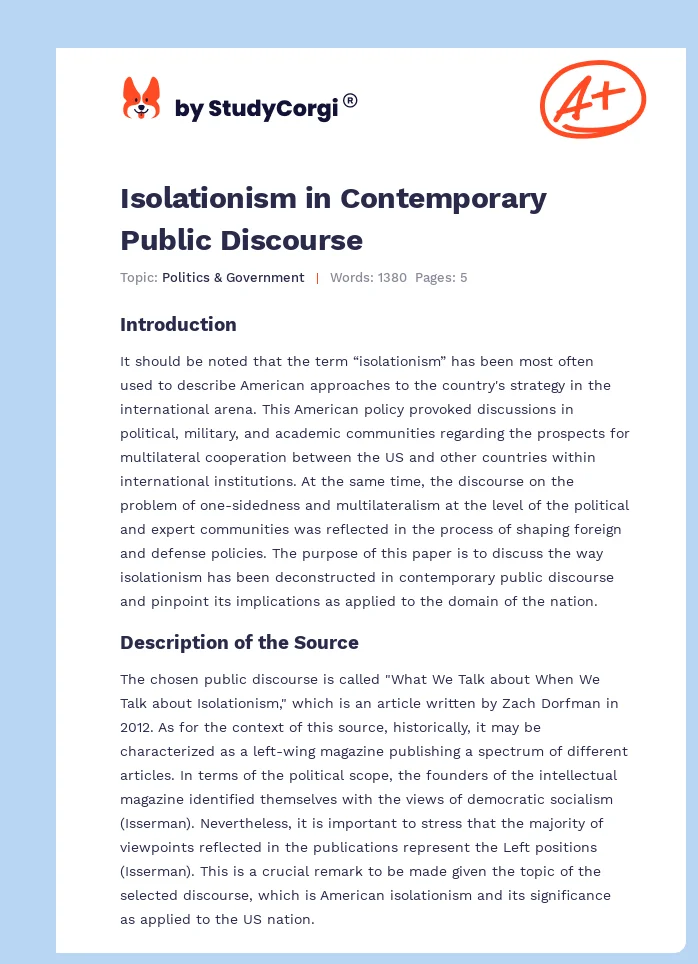 Isolationism in Contemporary Public Discourse. Page 1