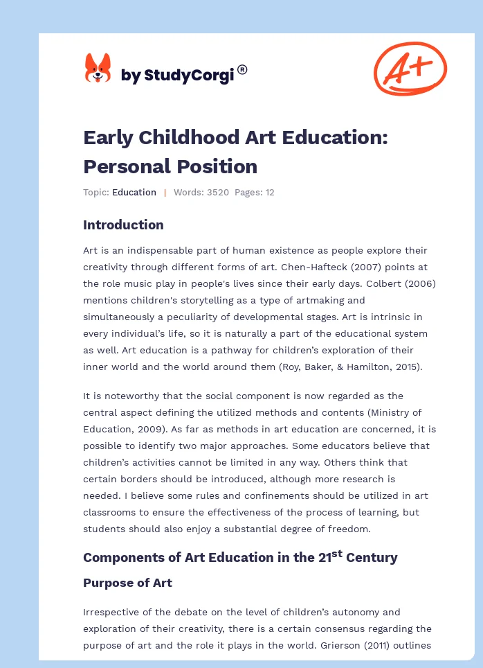 Early Childhood Art Education: Personal Position. Page 1