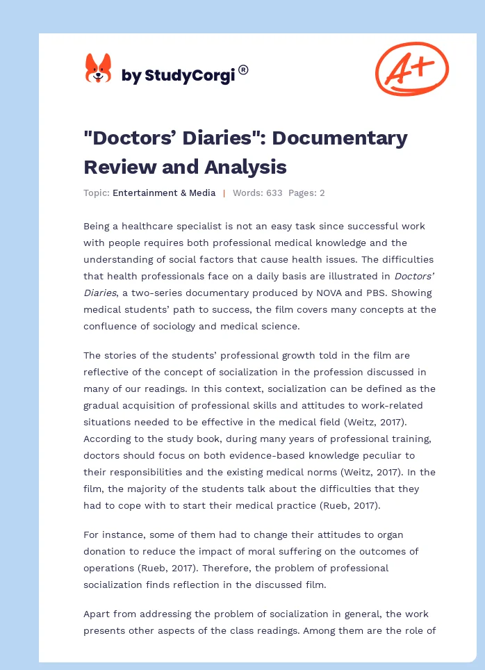 "Doctors’ Diaries": Documentary Review and Analysis. Page 1