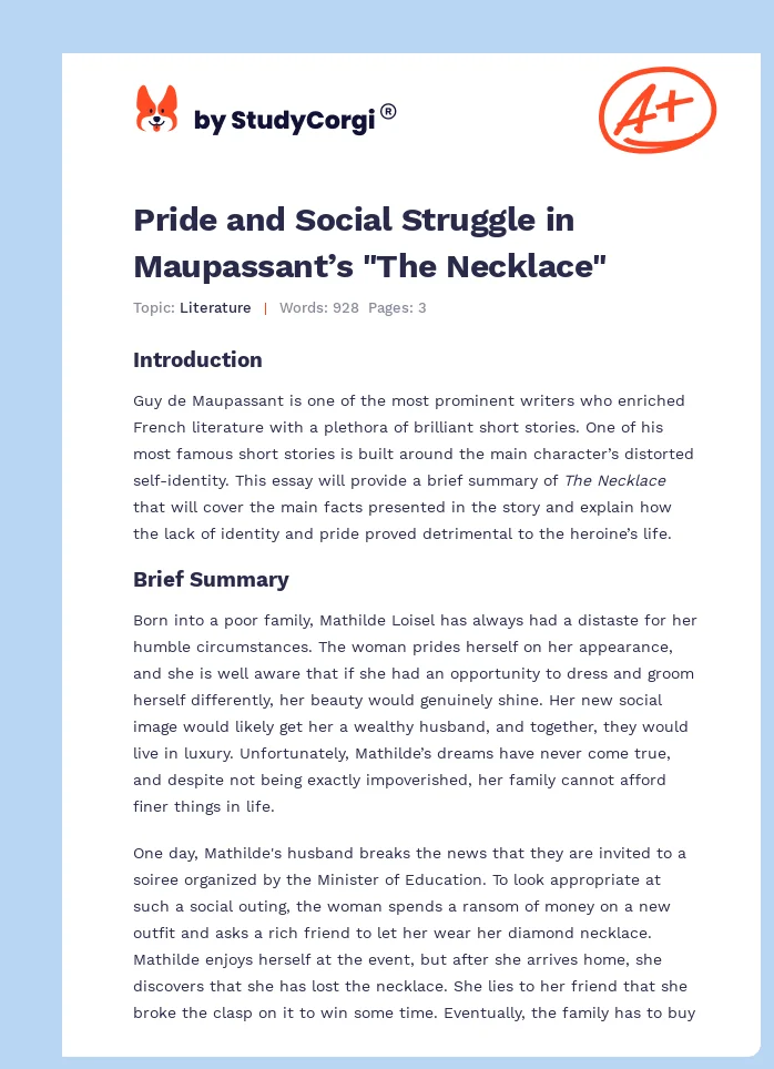 Pride and Social Struggle in Maupassant’s "The Necklace". Page 1
