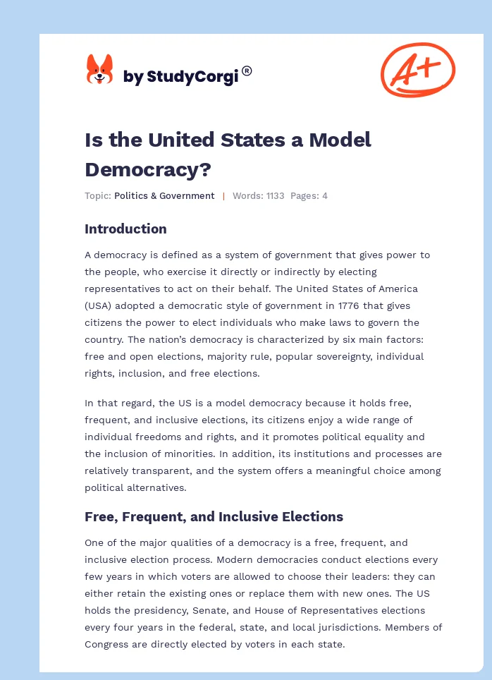 Is the United States a Model Democracy?. Page 1