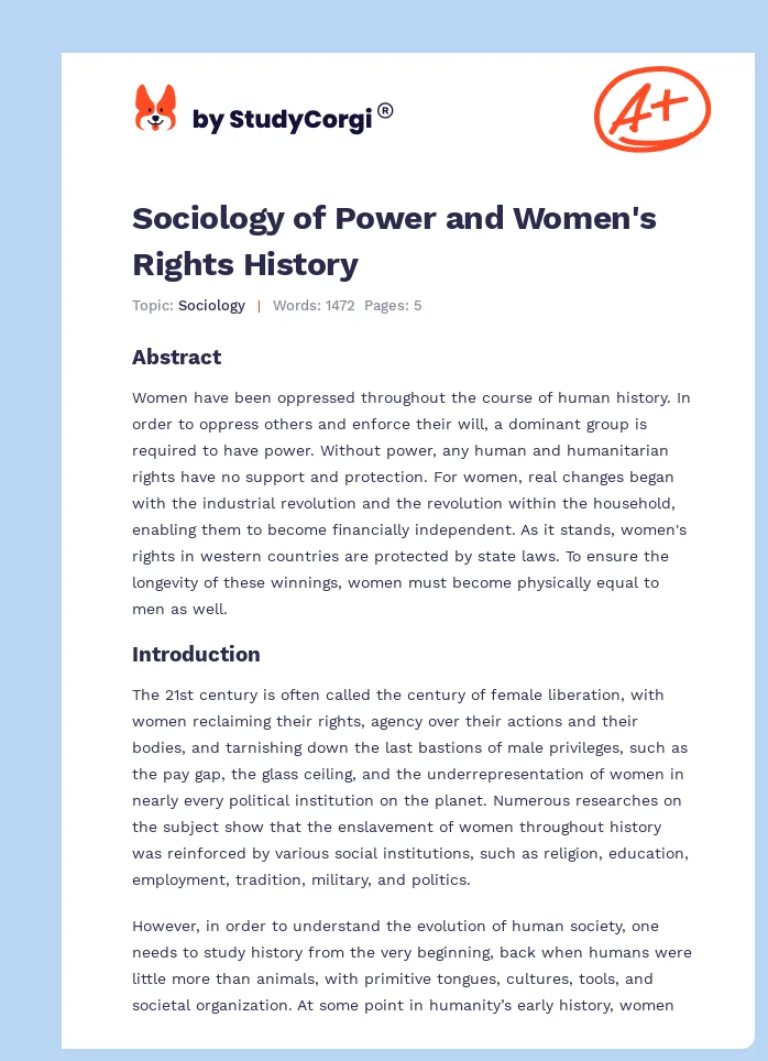 Sociology of Power and Women's Rights History. Page 1
