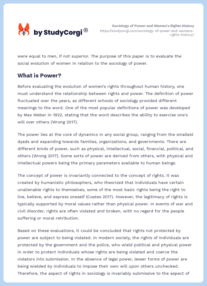 Sociology of Power and Women's Rights History. Page 2