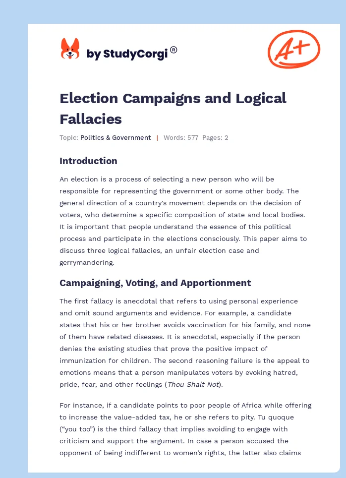 Election Campaigns and Logical Fallacies. Page 1