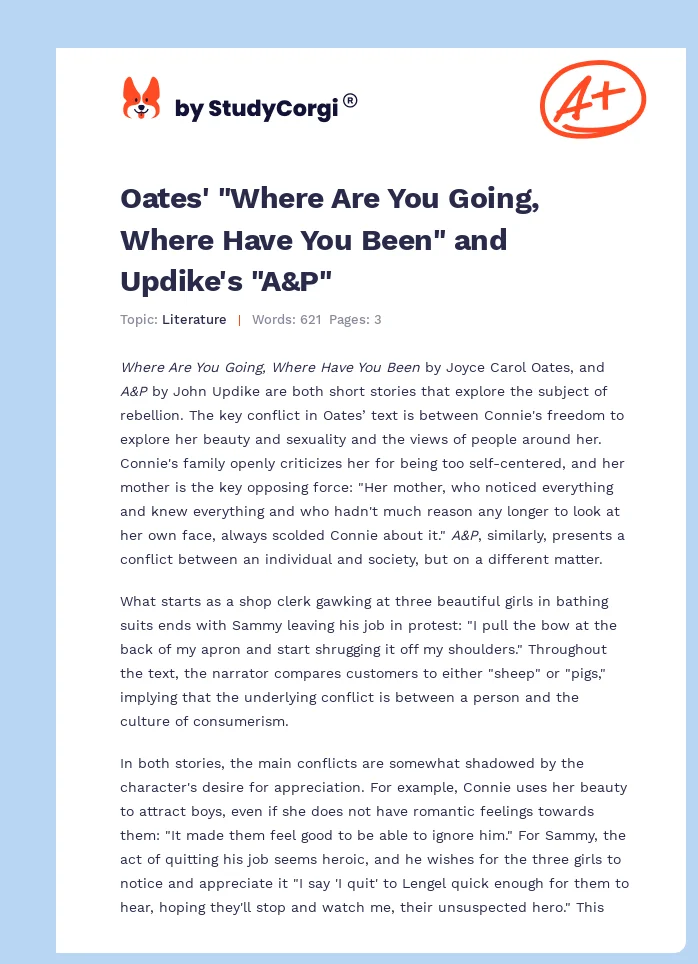 Oates' "Where Are You Going, Where Have You Been" and Updike's "A&P". Page 1