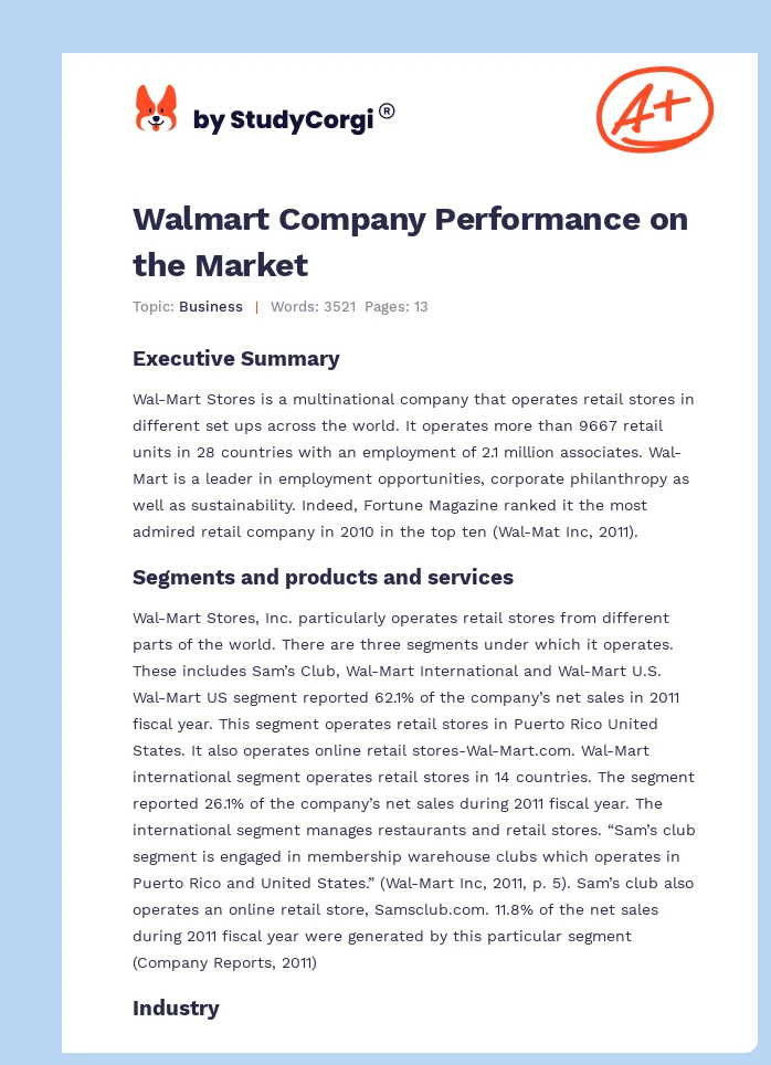 Walmart Company Performance on the Market. Page 1