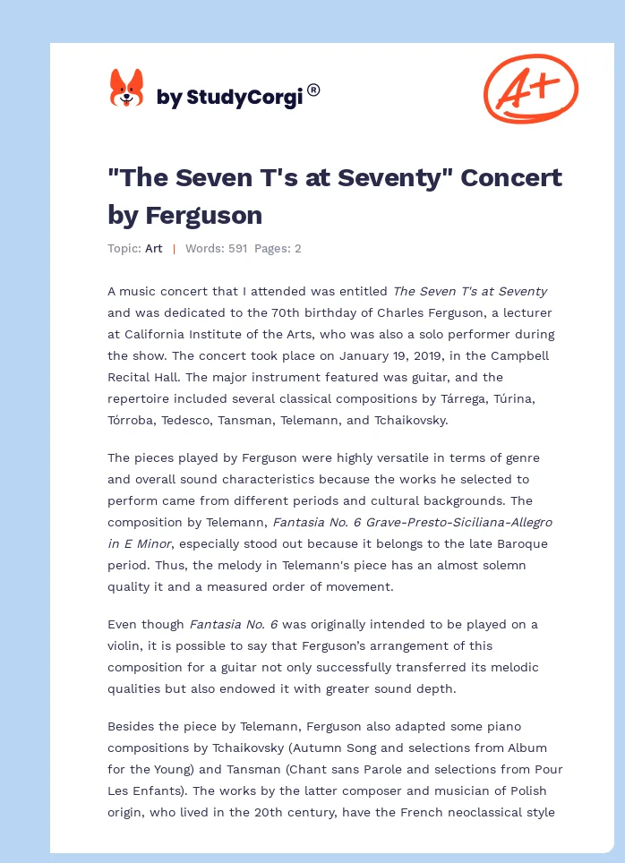 "The Seven T's at Seventy" Concert by Ferguson. Page 1
