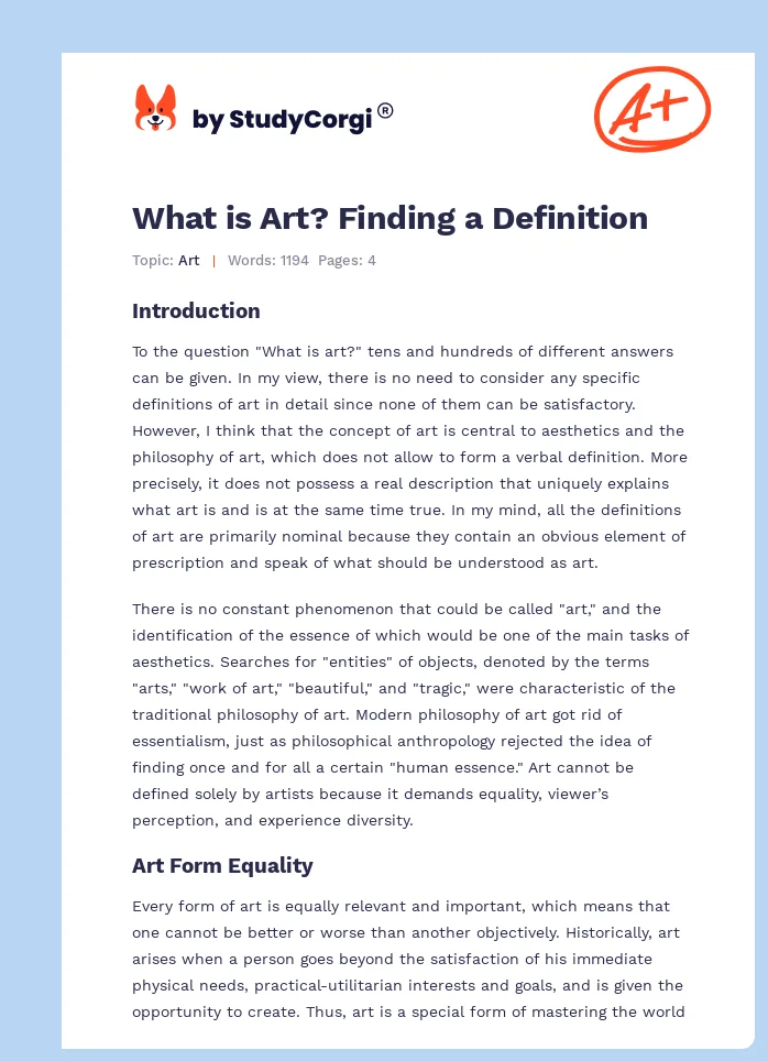 What is Art? Finding a Definition. Page 1