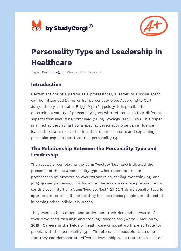 Personality Type and Leadership in Healthcare. Page 1