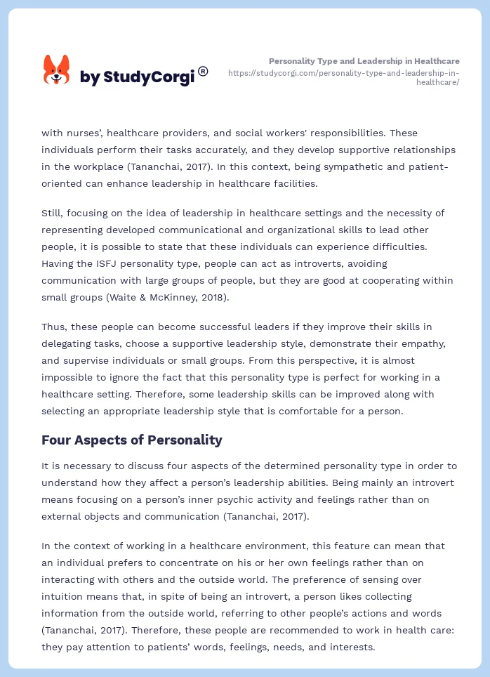 Personality Type and Leadership in Healthcare. Page 2