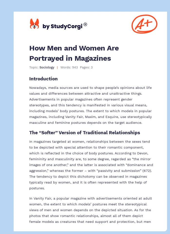 How Men and Women Are Portrayed in Magazines. Page 1