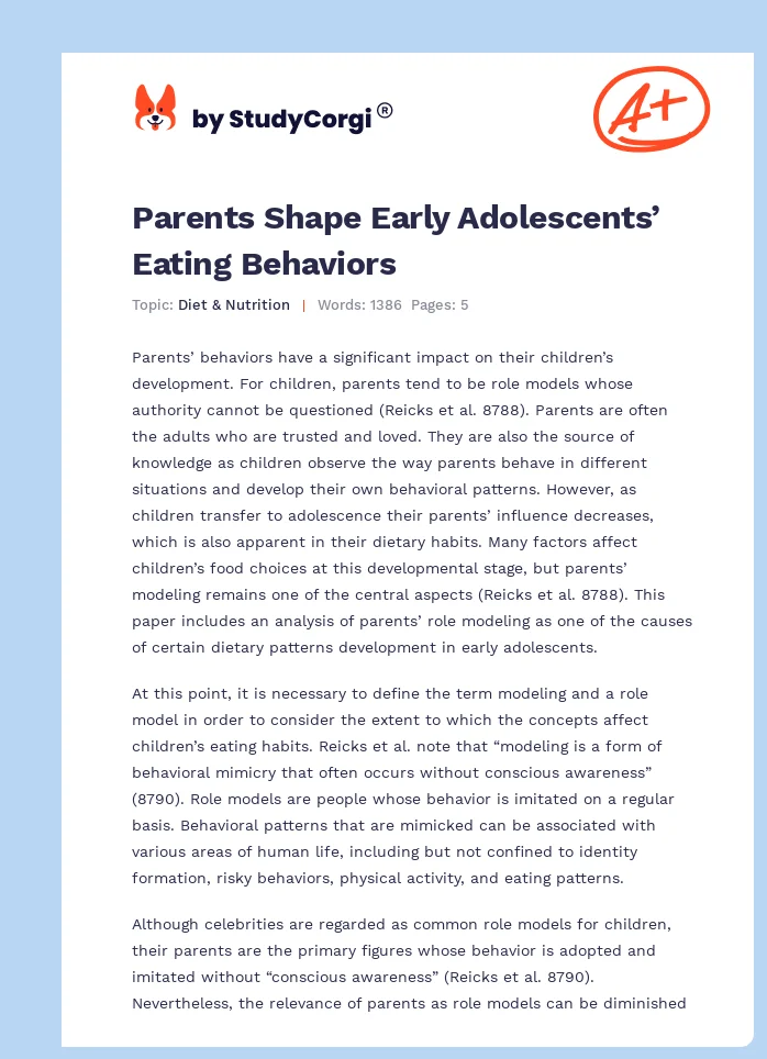 Parents Shape Early Adolescents’ Eating Behaviors. Page 1