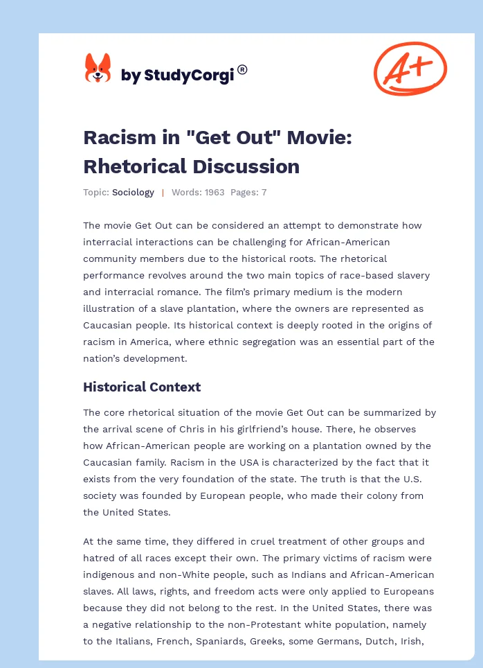 Racism in "Get Out" Movie: Rhetorical Discussion. Page 1