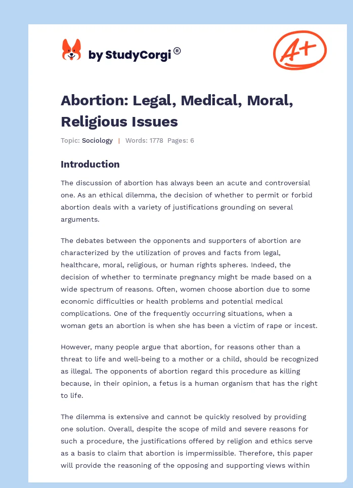 Abortion: Legal, Medical, Moral, Religious Issues. Page 1