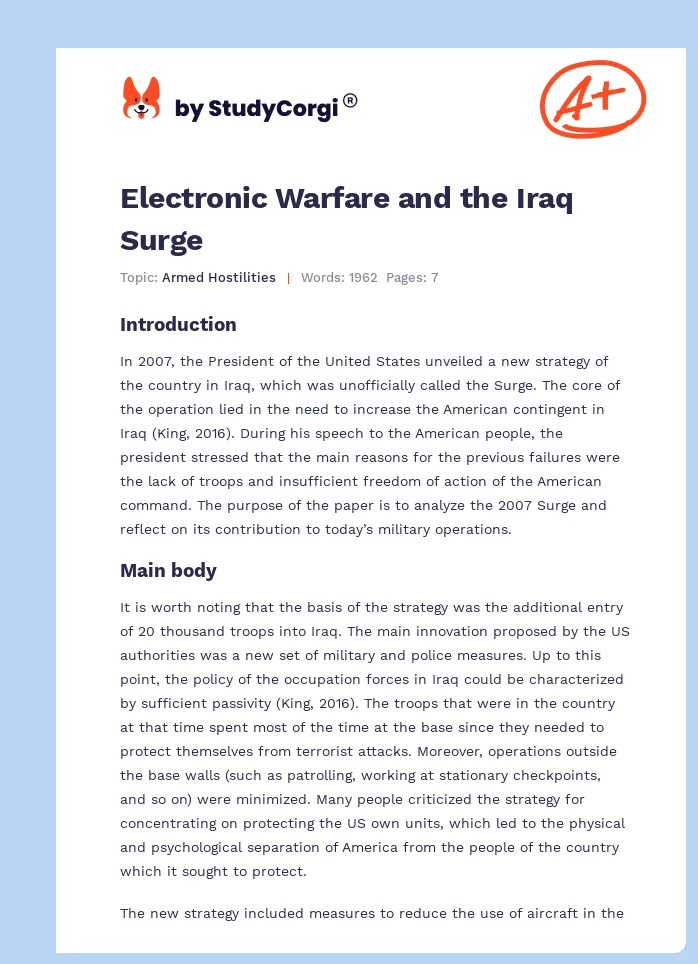 Electronic Warfare and the Iraq Surge. Page 1