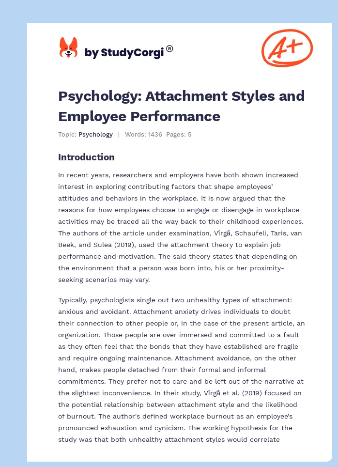 Psychology: Attachment Styles and Employee Performance. Page 1