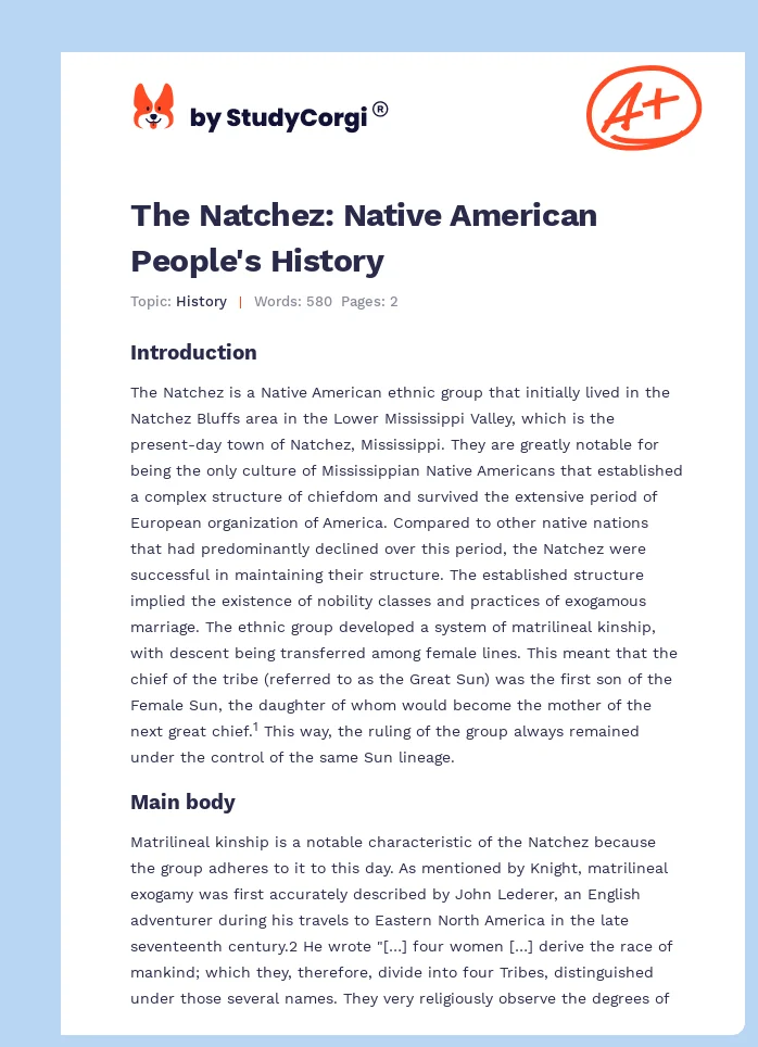 The Natchez: Native American People's History. Page 1
