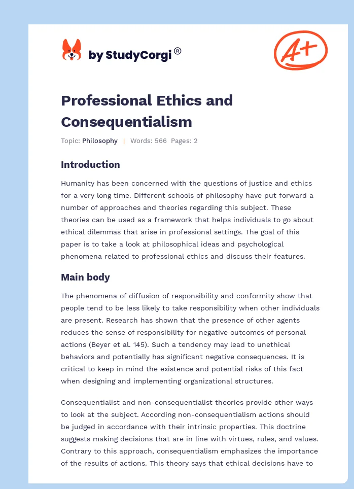 Professional Ethics and Consequentialism. Page 1