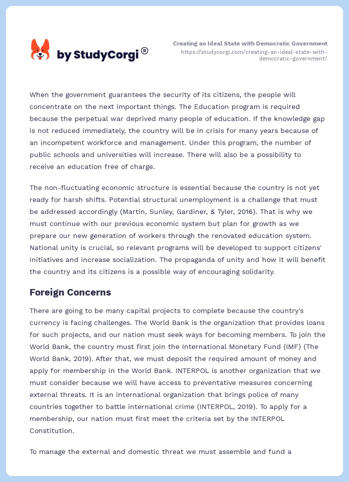 Creating an Ideal State with Democratic Government. Page 2