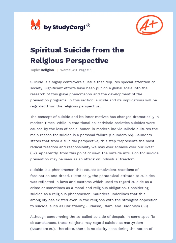 Spiritual Suicide from the Religious Perspective. Page 1