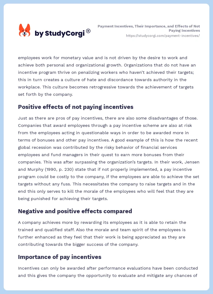 Payment Incentives, Their Importance, and Effects of Not Paying Incentives. Page 2