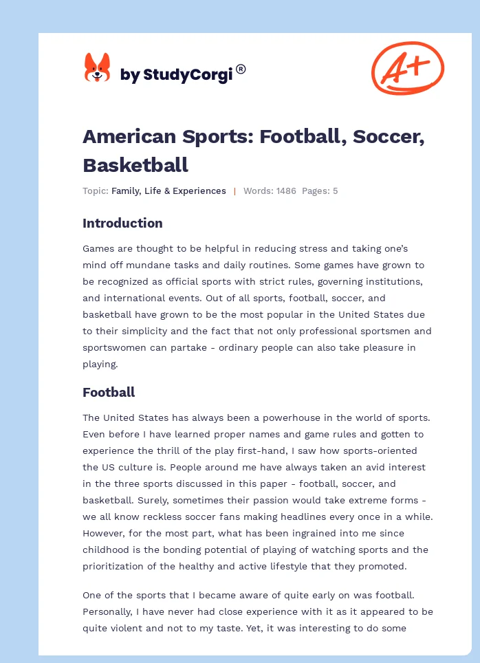 American Sports: Football, Soccer, Basketball. Page 1