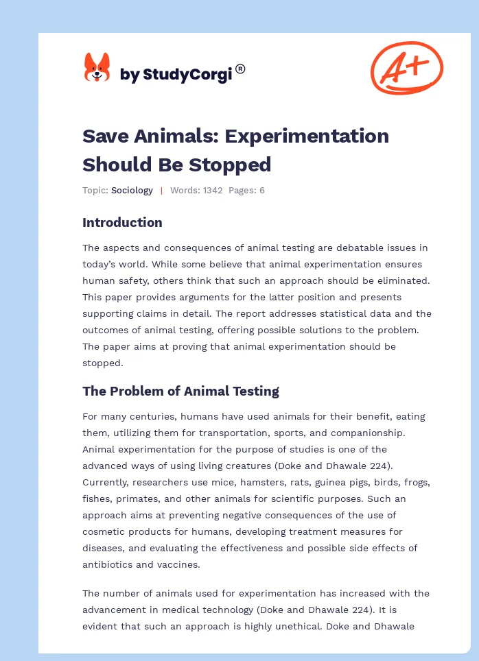Save Animals: Experimentation Should Be Stopped. Page 1