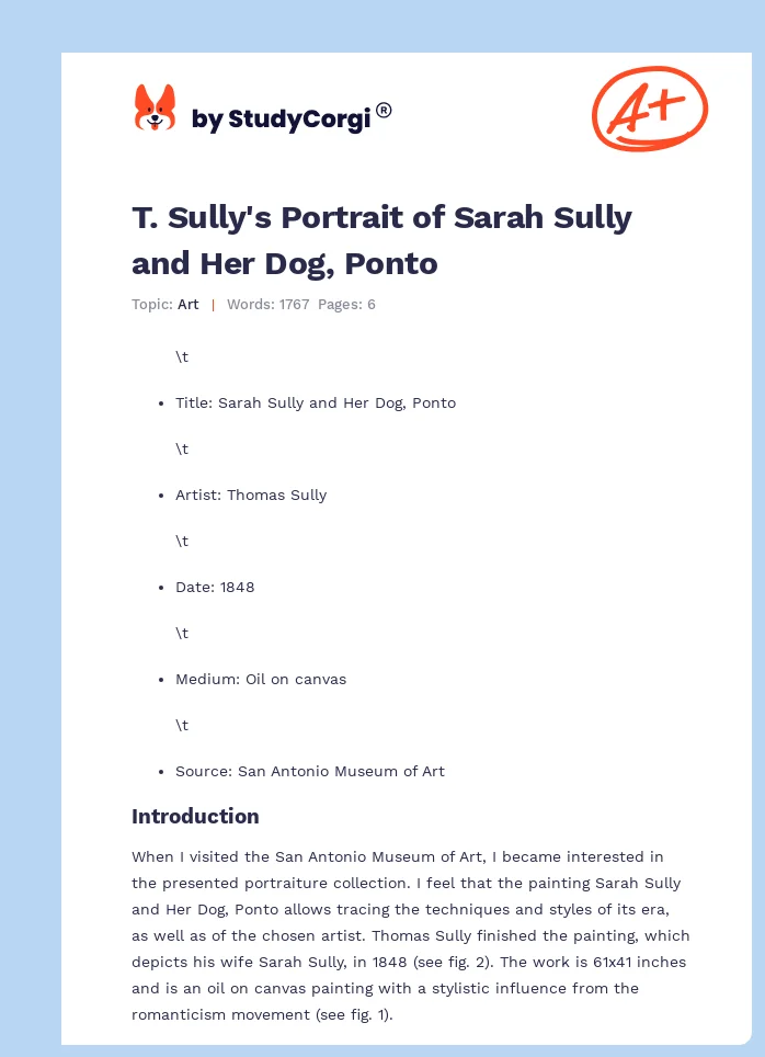 T. Sully's Portrait of Sarah Sully and Her Dog, Ponto. Page 1