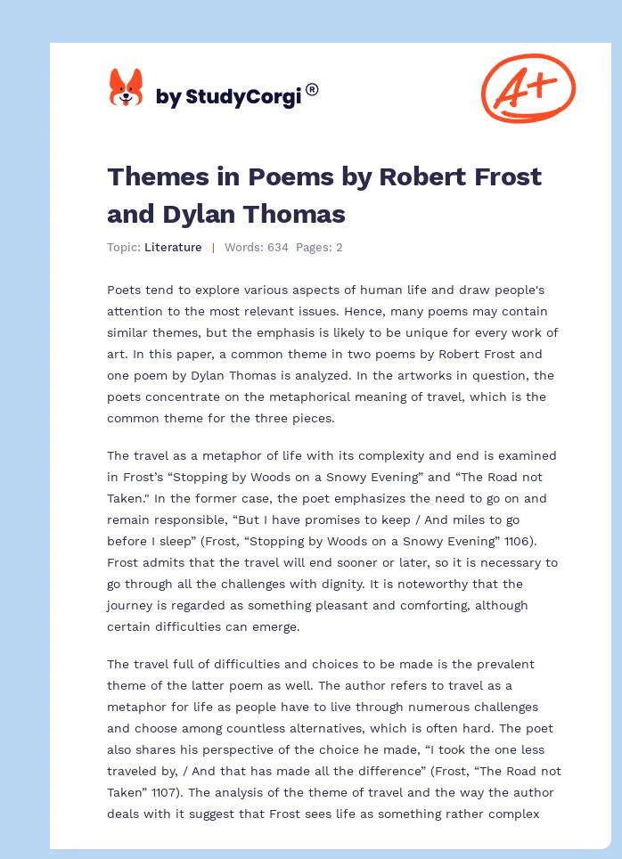 Themes in Poems by Robert Frost and Dylan Thomas. Page 1