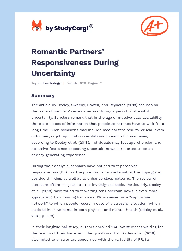 Romantic Partners’ Responsiveness During Uncertainty. Page 1