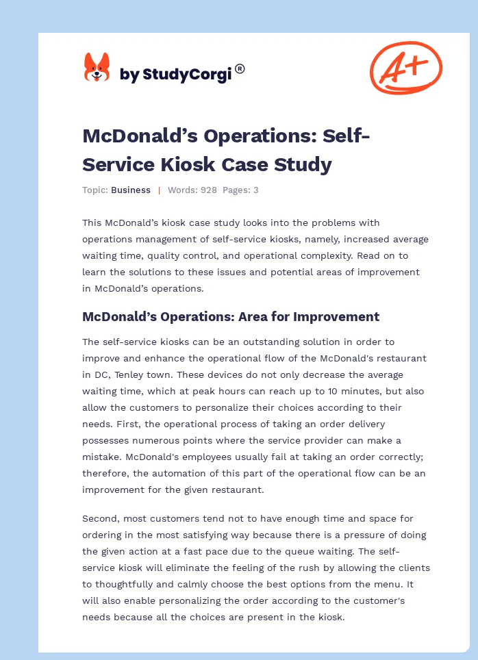 McDonald’s Operations: Self-Service Kiosk Case Study. Page 1