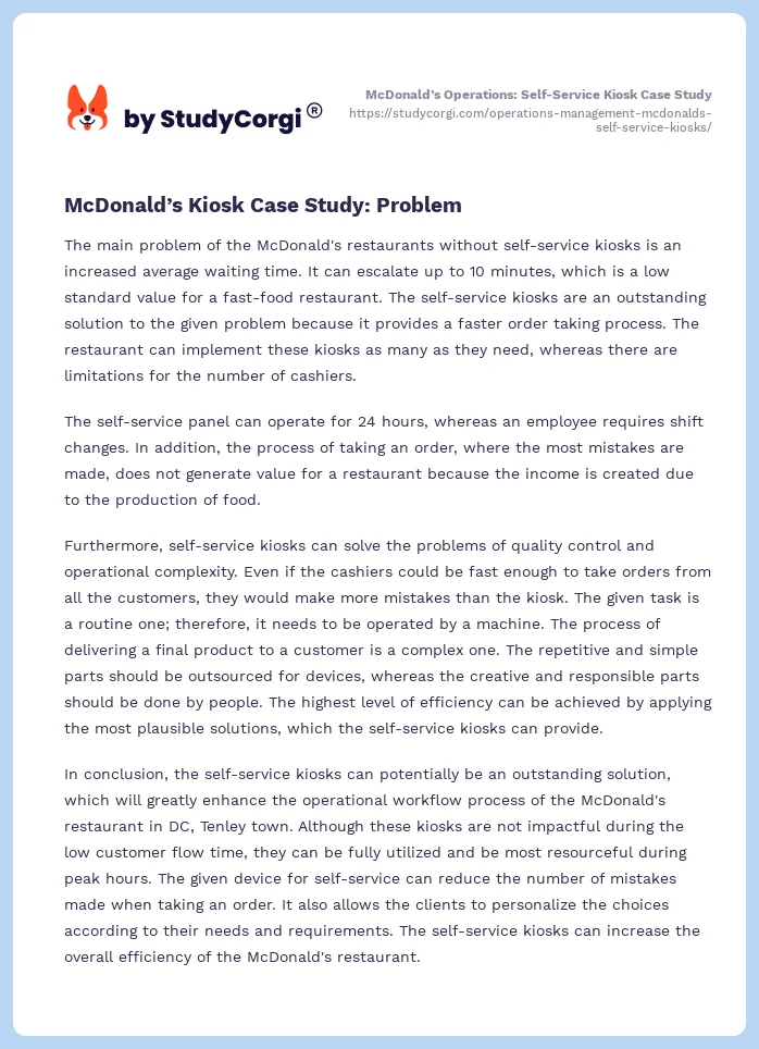 McDonald’s Operations: Self-Service Kiosk Case Study. Page 2