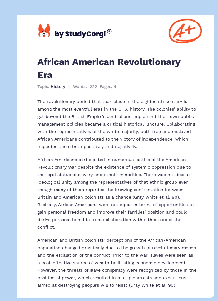 African American Revolutionary Era. Page 1