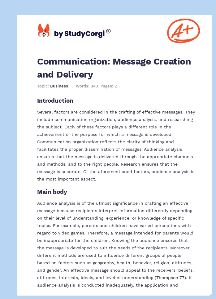 Communication: Message Creation and Delivery. Page 1