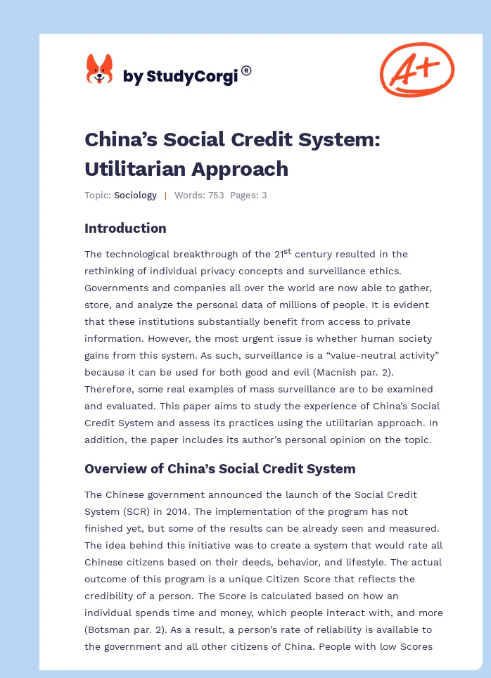 China’s Social Credit System: Utilitarian Approach. Page 1