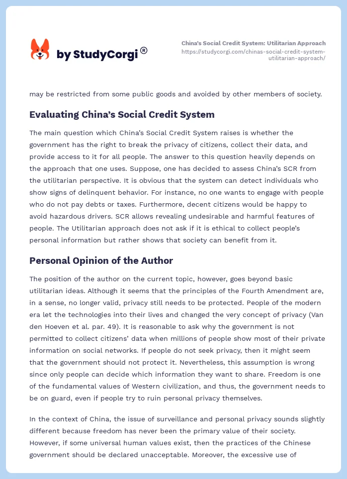 China’s Social Credit System: Utilitarian Approach. Page 2