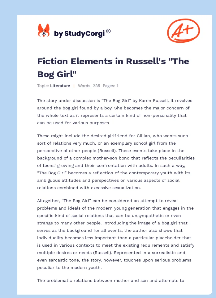 Fiction Elements in Russell's "The Bog Girl". Page 1