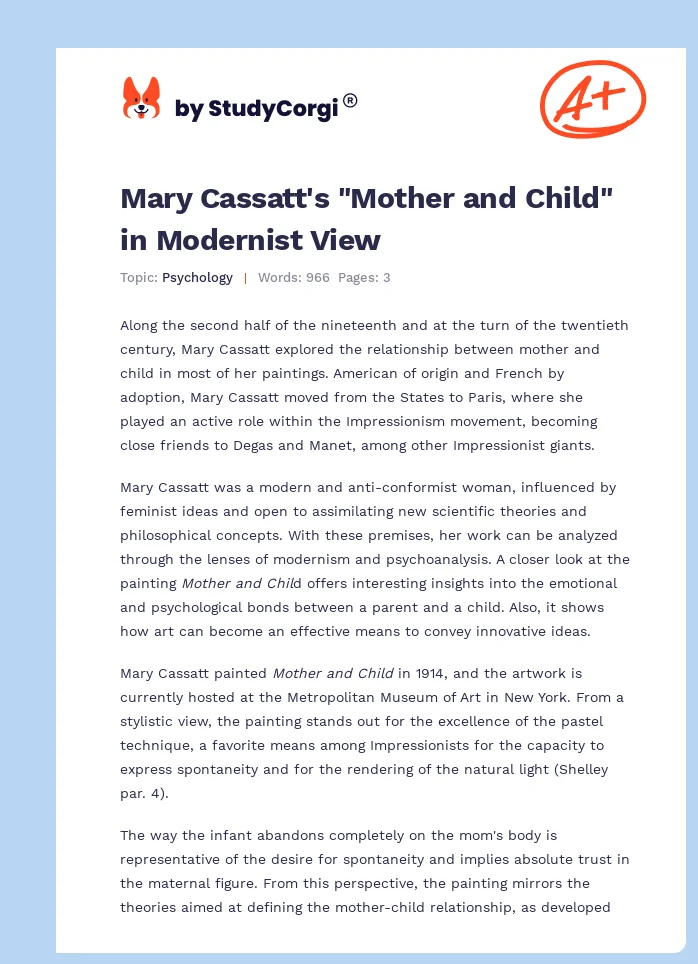 Mary Cassatt's "Mother and Child" in Modernist View. Page 1