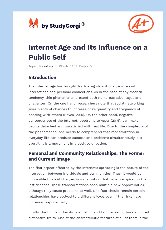 Internet Age and Its Influence on a Public Self. Page 1