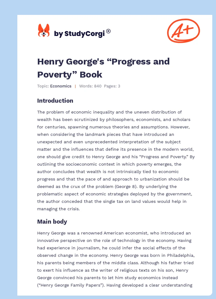 Henry George's “Progress and Poverty” Book. Page 1